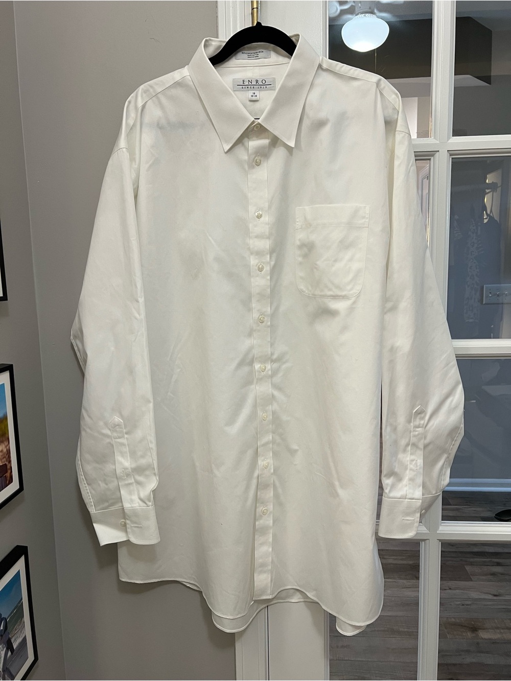 ENRO Men's White Dress Shirt - Classic Button-Down non iron sz 19 (38-39)